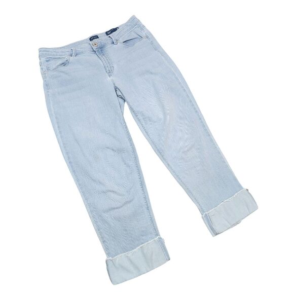J.Jill Denim Authentic Fit Cropped Jeans Light Blue Cuffed Frayed Hem Stretch 10 - Picture 3 of 12